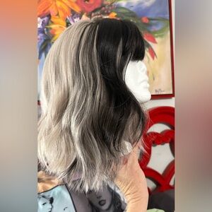 Gorgeous grey platinum, blonde, and black wig